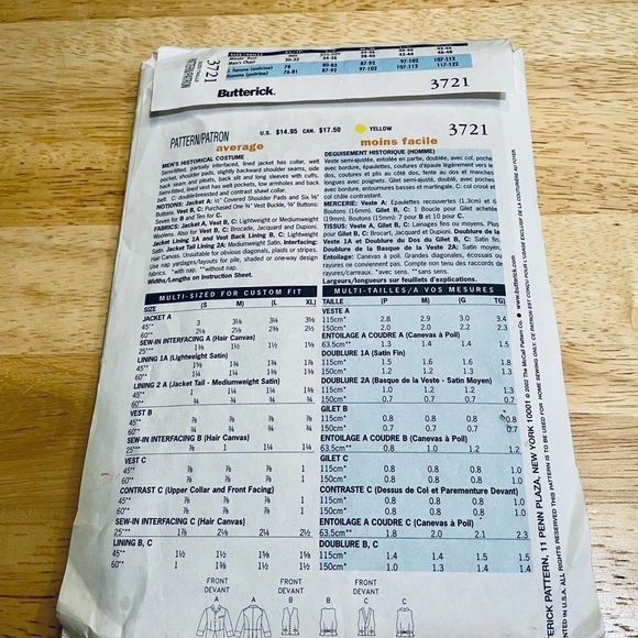 Butterick Making History Men's Pattern 3721 Size L,XL Uncut - Picture 2 of 4